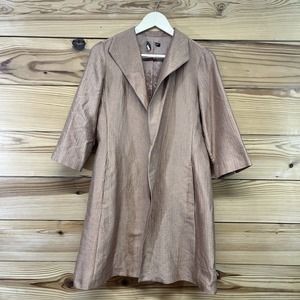 Eileen Fisher Silk Jacket Small Longline Open Front Rose Gold Copper Lined B80